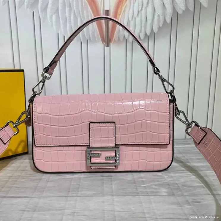 Cheap Medium Crocodile In Tiffany Leather Baguette Bag Fendi Pink 0604